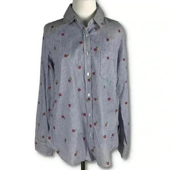 Izod Womens top size SP blue red striped floral button down - Picture 1 of 11